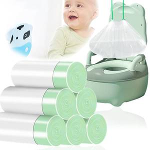 lot 4372 image: 100 Pack Potty Chair Liners with Drawstring,Training Toilet Seat Potty Bags,Disposable Cleaning Bag for Kids Toddler Adults Pet Outdoors(44 x 24 cm)