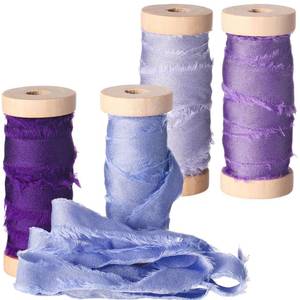 lot 4382 image: Mindsoft Frayed Chiffon Ribbon 12-14 Inch x 20 Yard Handmade Fabric Silk Satin Ribbons with Wooden Spool for Flower Bouquet Wedding Invitations Bridal Gift Wrapping Decor(Purple)