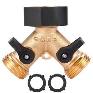 lot 4388 image: Sanpaint Garden Hose Splitter 2 Way Heavy Duty, Y Connector Brass Garden Hose Adapter, Hose Bib Splitter with 2 Extra Rubber Washers