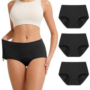 lot 4403 image: RFOGJV Period Underwear for Women Teens Leak-Proof Menstrual Cotton Protective Hipster Panties 3 Pack Black,S