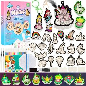 lot 4411 image: Magic Grow Craft Kit with Glow-in-the-Dark Paint 2 Water Pens 6 Keychains Ages 4-10