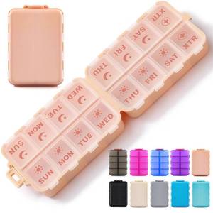 lot 4421 image: Foldable Weekly Pill Organizer 2 Times a Day with 2 Extra Compartments - Etched Labels - Portable 7 Day AM PM Medicine Box, Week Daily Travel Pill Case Holder Dispenser for Vitamin, Supplement - Pink