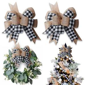 lot 4444 image: Hongsome Buffalo Plaid Burlap Bows for Wreath 2 Pack,12x9.4Large Rustic Farmhouse Decor Tree Topper Check Bow Decorations for Fall Wedding Holiday Party Wall Home Front Door Decorative(Black&White)
