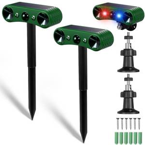 lot 4479 image: Qualirey 2 Pack Solar Ultrasonic Animal Repellent Outdoor Waterproof Nocturnal Animal Deterrent with Adjustable Motion Sensor Alarm Flashing Light Repel Raccoon Cat Dog Fox Deer for Yard Garden Lawn