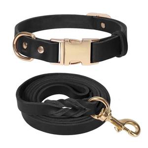 lot 4485 image: LWBMG 5FT Leather Dog Collar and Leash Set, Heavy Duty Dog Leash and Collar with Metal Buckle,Adjustable Pet Collar and Lead, Soft Pet Leash and Collar Set for Small Medium Large Dogs Black