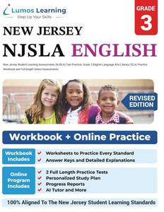 lot 4491 image: New Jersey Student Learning Assessments (NJSLA) Test Practice Grade 3 English Language Arts Literacy (ELA) Practice Workbook and Full-length Online ... Test Study Guide (NJSLA by Lumos Learning)