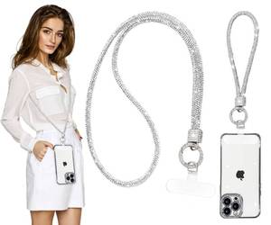 lot 4494 image: Turkalla 2Pcs Phone Crossbody Lanyard and Wrist Strap, Crystal Cellphone Lanyard with Full Rhinestone Bling Glitter, Bling Phone Strap with Tether Patch for Most CellphoneHandbag Wallet��White��