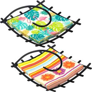 lot 4500 image: Amazing Abby Steel Luncheon Napkin Holder (8x8) (2-Pack), Heavy-Duty Metal Napkin Dispenser with Weighted Arm and Non-Slip Pads, Great for Kitchen Counter, Dining Table, Outdoors, Picnics, and More