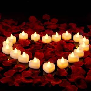 lot 5005 image: Amagic 2000 Pieces Artificial Rose Petals with 24 Heart LED Tea Lights Candles Kit, Rose Petals and Candles Set for Proposal, Anniversary, Special Romantic Night, Wedding Table Decor, Birthday