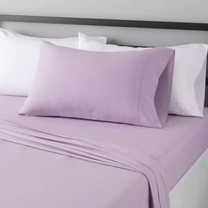 lot 5010 image: Amazon Basics Lightweight Super Soft Easy Care Wrinkle-Free Breathable Brushed Microfiber 3 Piece Bed Sheet Set with 14-Inch Deep Pockets, Twin, Frosted Lavender, Solid