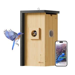 Birdfy Bird House with Camera Inside with Iron Guard, AI Identify & Nest Story, 1080P HD & Night Vision for Bluebird Finch Swallow Wren Chickadee Nesting Watching, Auto Detect & Notify
