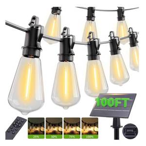 lot 5018 image: 100ft Solar Lights Outdoor String light patio 302bulbs Shatterproof, solar String Lights Outdoor Waterproof with Remote ST38 Vintage Edison Bulbs,Waterproof Hanging Lights for Outside Backyard