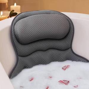 lot 5963 image: Bath Pillow, Luxury Bath Pillows for Tub, Relaxing Bathtub Pillows for Head and Neck Support, with 4D Air Mesh Fabric and Powerful Suction Cups, Great Bath Tub Accessories, Gray