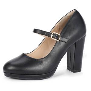 lot 5965 image: IDIFU Black Heels Closed Toe Mary Jane Shoes Platform High Chunky Block Heels Pumps Comfortable Dress Shoes for Women Business Work Office Formal Dressy Classic Round Toe Pumps Shoes(Black Pu, 8) size 8