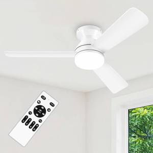 lot 5977 image: ZOUQILAI 42 White Ceiling Fans with Lights and Remote, Low Profile Ceiling Fan with Light, Reversible DC Motors, 3CCT Dimmable Timer Noiseless, Flush Mount Ceiling Fan for BedroomLiving Room