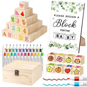 lot 5984 image: Nyxuso Baby Shower Games Blocks Set, 134 Pcs Wooden Blocks Kit for Baby Shower Party Gender Reveal Party Decorations(Green)