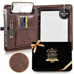 lot 5992 image: Leather Portfolio for Men and Women �� Business Binder Portfolio, Professional Organizer for Men and Women, Christian Gifts, Laptop & iPad Case, Bible Notepad Holder (Brown)