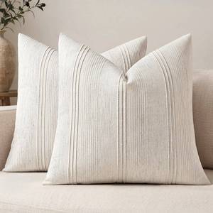 lot 6226 image: MIULEE Striped Throw Pillow Covers 20x20 Decorative Textured Pillow Covers Pack of 2 Linen Cushion Cases for Couch Bed Sofa Livingroom Farmhouse Home Decor, Natural Beige