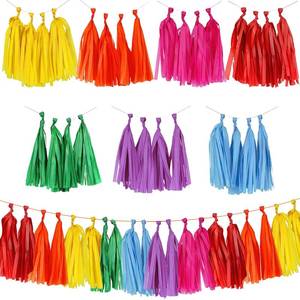 lot 6251 image: 35Pcs Rainbow Tassel Garland Gay Pride Tissue Paper Tassel Banner DIY Hanging Glitters Multicolor Paper Birthday Party Decorations for Wedding Christmas Marches Events Festival Party Supplies