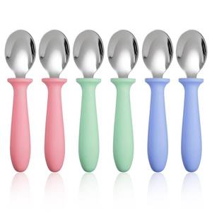lot 6263 image: Pimoys 6-Pack Toddler Spoons, Stainless Steel with Plastic Handle