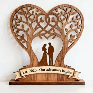 lot 6266 image: Wedding Gifts for Couples 2026 - Engraved Wood Keepsake with Est. 2026 - Our Adventure Begins,Engagement Ornament 2026 Perfect Bridal Shower Gifts,Married Personalized Ornament for Newlyweds (1)