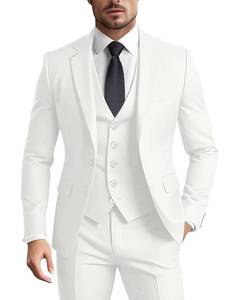 lot 6272 image: Mens Suit 3 Pieces Slim Fit Formal Business Wedding 2 Buttons Ivory Blazer Vest Pants Set Tuxedo Size S