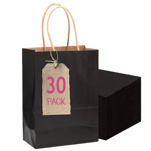 lot 6278 image: qiqee 30-Packs Black Gift Bags with Handles Bulk 4.5x2.5x6 Mini Size Kraft Party Paper Bags