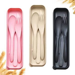 lot 6285 image: Reusable Travel Utensils Set with Case, 3 Sets Wheat Straw Portable Knife Fork Spoons Cutlery, Eco-Friendly BPA Free Plastic Tableware for Kids Adults Travel Picnic Camping Utensils