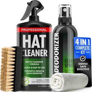 lot 6287 image: 4-in-1 Professional Hat Cleaning Kit - Removes Dirt and Stains, Gentle Hat Cleaner for Baseball Caps, Fitted Cowboy, & Felt Hats, Complete Hat Cleaner with Hat Deodorizer, Brush & Microfiber Cloth
