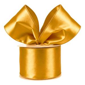 lot 6288 image: Meseey 2.5 Inch Gold Satin Wired Ribbon with Metallic Gold Edge 20 Yards, Christmas Ribbons for Gift Wrapping, Wreaths, Bows, Wedding, Birthday, Holiday Decorations