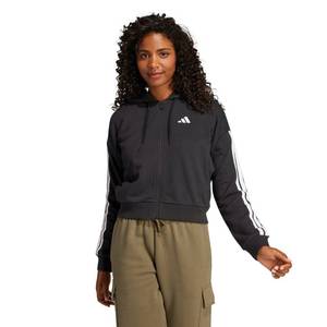 lot 6320 image: adidas Womens Essentials 3-Stripes French Terry Full-Zip Hoodie, BlackWhite, Small