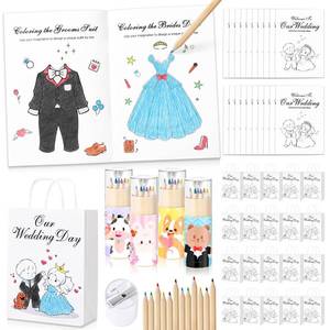lot 6328 image: GeeSound 80 Pcs Wedding Coloring Activities Books for Kids 20 Set Wedding Games Favors Including Colored Pencils Sharpener Wedding Activities Book Goodie Bags Sticker for Children Party Supplies