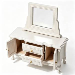 lot 6335 image: Toyvian Doll House Vanity Mini Dressing Table Model with Mirror 1 12 Scale Miniature Dressing Table Ornament for Dollhouse Bedroom Decor Mini House Prop Furniture Accessory