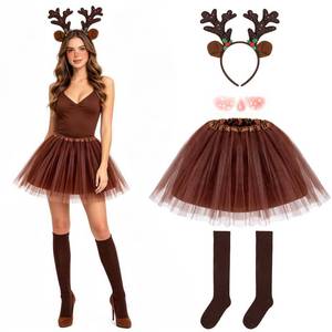 lot 6348 image: Hifot 5 Pcs Reindeer Costume Adult Tutu Skirt with Reindeer Headband Temporary Tattoos Socks Deer Cosplay Costume Halloween Christmas Fancy Dress Outfits for Women Girls Brown size M