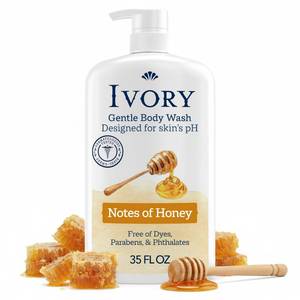 lot 6362 image: Ivory Body Wash, Designed for the Whole Family, Gentle Formula, Free of Dyes Heavy Perfumes Parabens Phthalates & Silicones, for Sensitive Skin, Designed for Skins pH, Honey Scent, 35 oz