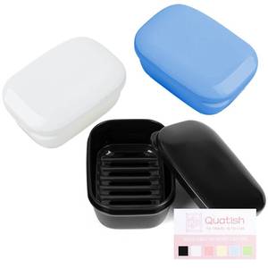 lot 6370 image: Quatish Soap Holder, Travel Soap Container with Lid, Portable Bar Soap Case, Leakproof Soap Box with Perforations, Soap Dishes for Traveling, Camping, Gym, 3 Pack(Black,White,Navy)