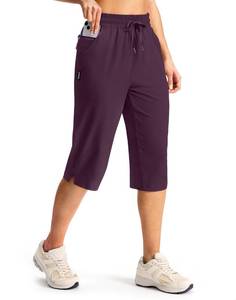 lot 6371 image: G Gradual Womens 15 Long Hiking Shorts with Zipper Pocket Below The Knee Capris Lightweight Bermuda Shorts for Women(Wine, M)
