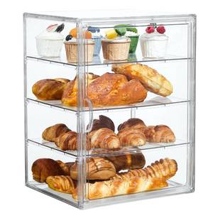 lot 11114 image: SANKEU Pastry Display Case,Bread Box for Kitchen Countertop,4 Layers Adjustable Clear Bread Storage with Magnetic Door Bakery Pastry Display15.5x11.4x9.8inch��1 Pack
