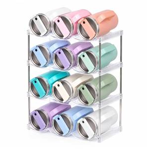 lot 11115 image: Stackable Water Bottle Organizer for Stanley 40 oz Tumbler, Large Compartment Water Bottle Holder for Cabinet, Clear Tumbler Organizer for Kitchen Countertop Pantry, 4 Pack