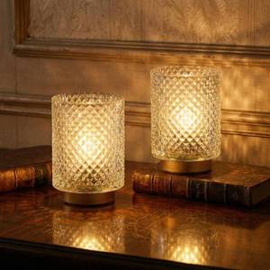 lot 11123 image: 2 Pack Battery Decorative Operated Lamp,Small Accent Table Lamp with Timer for Bedsideshelf,Cordless Glass Ambience Lamp with Warm White Glow for BookshelfEntrywayTabletop Decor(Iridescent Clear)