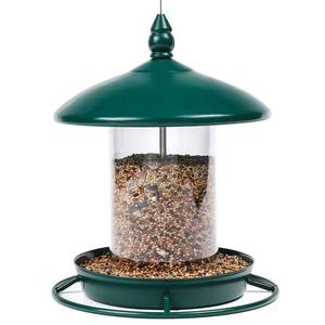 lot 11126 image: Metal Roof Bird Feeder for Outdoors - 360° Feeding Perch. Green