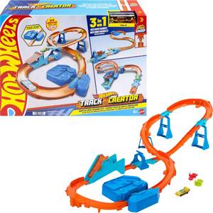 lot 11134 image: Hot Wheels Toy Car Track Set, Deluxe Building Box with Motorized Booster, 164 Scale Vehicle, Speed Snap Track, Boosted Jump Speedway