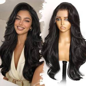 lot 11156 image: Eawwii 13x4 HD Lace Front Glueless Wigs for Women Black Long Layered Wave Wig Natural Hairline Heat Resistant Synthetic for Daily Use Beginner Friendly 26 Inch