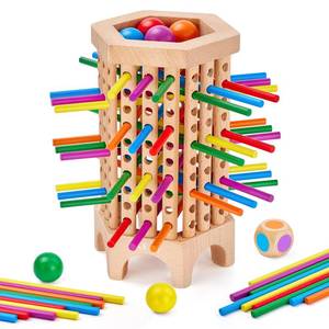 lot 11158 image: Montessori Game Wooden Board Game, 36 Colorful Wooden Sticks Dice Game