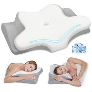 lot 11169 image: Missleep Cervical Neck Pillow, Memory Foam Pillows for Neck and Shoulder Pain Relief, 2 Heights Ergonomic Pillow with Breathable Ice Silk Cover, Neck Support Pillow for Side Sleepers White