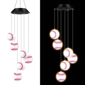 lot 11173 image: Wonderjune Solar Wind Chimes Sport Party Favors Outdoor LED Lights Birthday Theme Hanging Decoration Mobile Wind Chime for Garden Patio Yard Porch Sports Bar Team Party Gifts(Baseball)