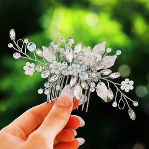 lot 12011 image: Gorais Leaf Bride Wedding Hair Comb Pearl Bridal Hair Piece Crystal Side Comb Hair Accessories for Women and Girls
