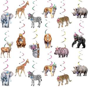 lot 12016 image: Wonderjune 24 Pcs Wild One Hanging Swirls Ceiling Streamers Decorations Jungle Safari Animal Birthday Party Decorations Baby Shower Supplies