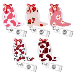 lot 12031 image: Geyoga 5 Pcs Western Boot Badge Reels Set Retractable Cowgirl Aesthetic ID Holder Cute Acrylic Bow Badge Clip 360° Rotating Alligator Clip for Nurse Teacher Doctor Medical Birthday Gifts