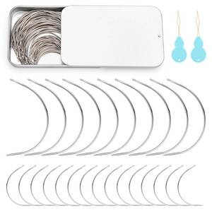 lot 12035 image: GarfxG Heavy Duty Hand Sewing Needles, Curved Needles 60 PCS 2  3.5  C Type Weaving Sewing Needles, Leather Sewing Needles with Metal Box for Upholstery Carpet Leather Canvas Repair